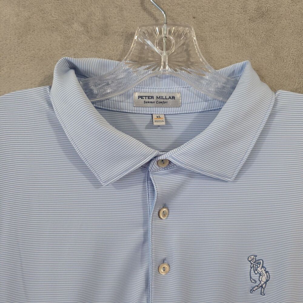 Peter Millar Summer Comfort Mens Polo Shirt Blue Striped Sz XL - Picture 8 of 9